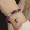 Charoite Chalcedony Bracelet with Four-Leaf Charm Spiritual Healing + Good Luck