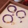 Charoite Chalcedony Bracelet with Four-Leaf Charm Spiritual Healing + Good Luck