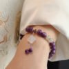 Charoite Chalcedony Bracelet with Four-Leaf Charm Spiritual Healing + Good Luck