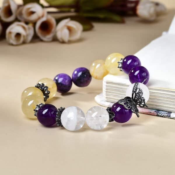 14mm Charoite Rutilated Quartz White Phantom Bracelet – Manifest Abundance, Protection & Energy Healing