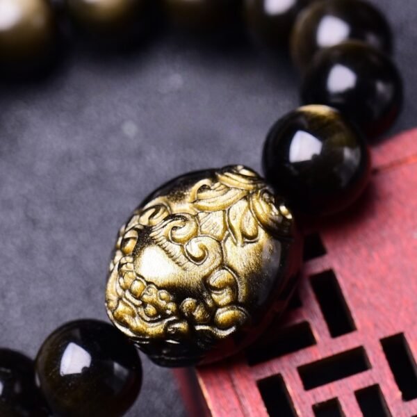 Golden Sheen Obsidian Pixiu Bracelet - Wealth Attracting & Evil Protection Feng Shui Jewelry