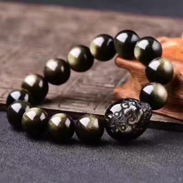 Golden Sheen Obsidian Pixiu Bracelet - Wealth Attracting & Evil Protection Feng Shui Jewelry