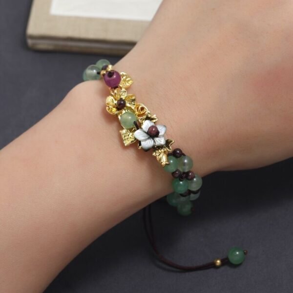 Green Aventurine Bracelet with Iris Flower Charm - Luck & Abundance