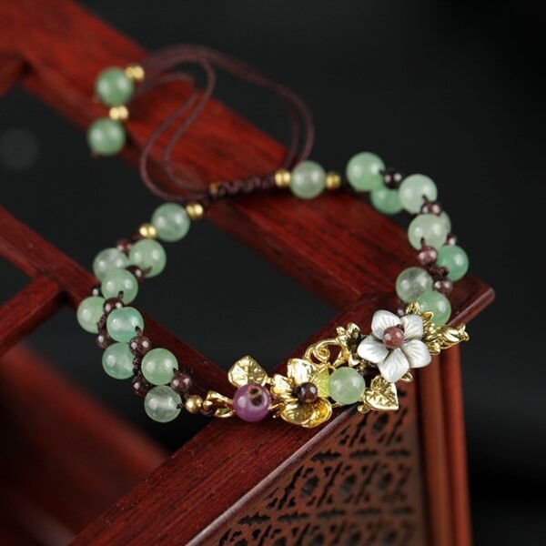 Green Aventurine Bracelet with Iris Flower Charm - Luck & Abundance
