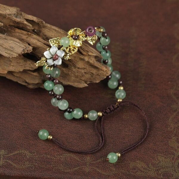 Green Aventurine Bracelet with Iris Flower Charm - Luck & Abundance