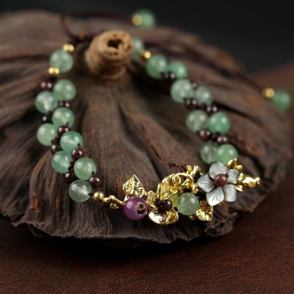Green Aventurine Bracelet with Iris Flower Charm - Luck & Abundance