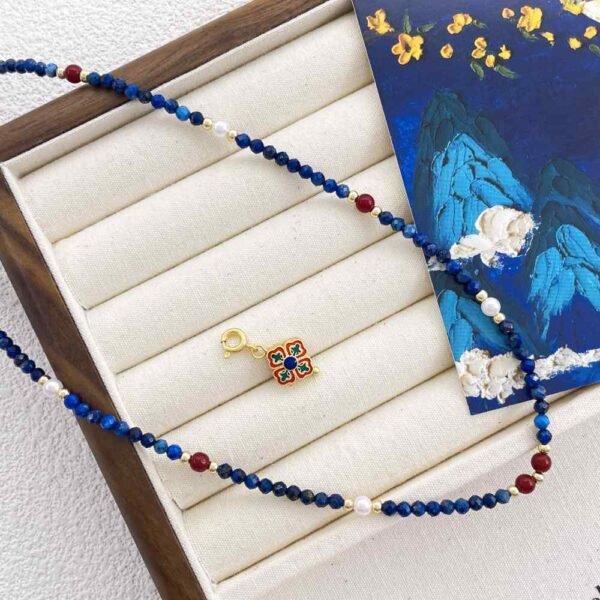 Lapis Lazuli Necklace - Third Eye Chakra Healing Jewelry with Pearls