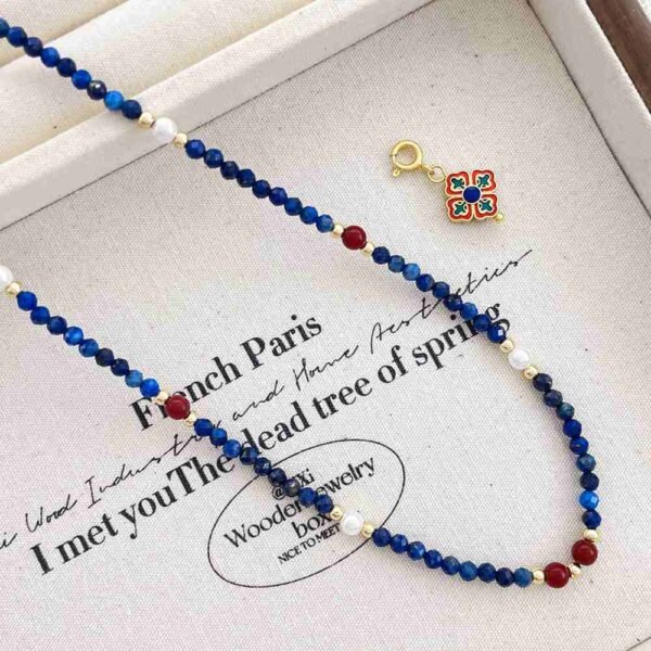 Lapis Lazuli Necklace - Third Eye Chakra Healing Jewelry with Pearls