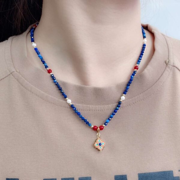 Lapis Lazuli Necklace - Third Eye Chakra Healing Jewelry with Pearls