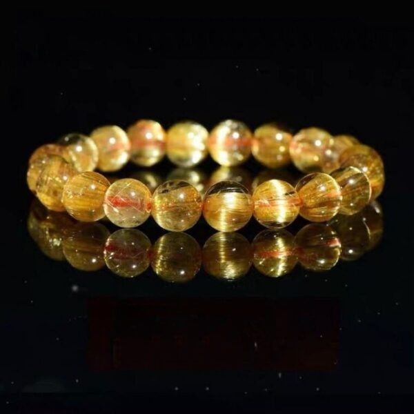 6mm Gold Rutile Quartz Money Bracelet - Feng Shui Crystal for Abundance & Business Success