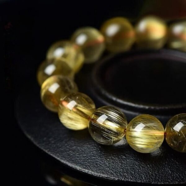 6mm Gold Rutile Quartz Money Bracelet - Feng Shui Crystal for Abundance & Business Success