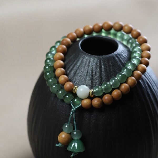 6mm Sandalwood & Aventurine Double Circle Beads Bracelet for Balance & Luck