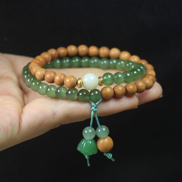6mm Sandalwood & Aventurine Double Circle Beads Bracelet for Balance & Luck