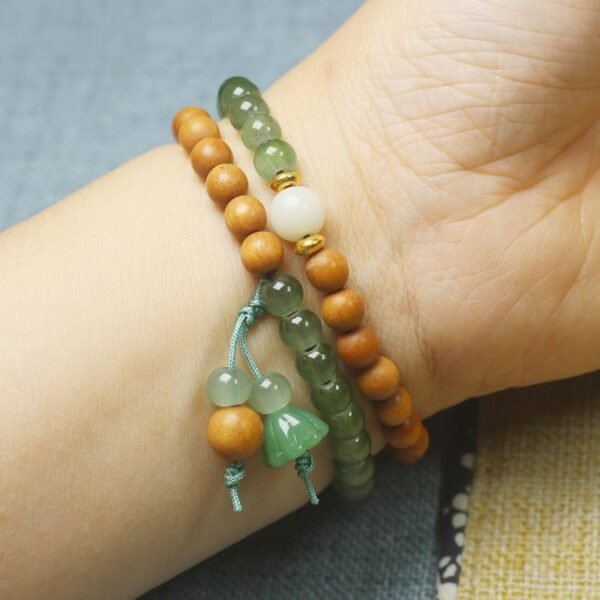 6mm Sandalwood & Aventurine Double Circle Beads Bracelet for Balance & Luck