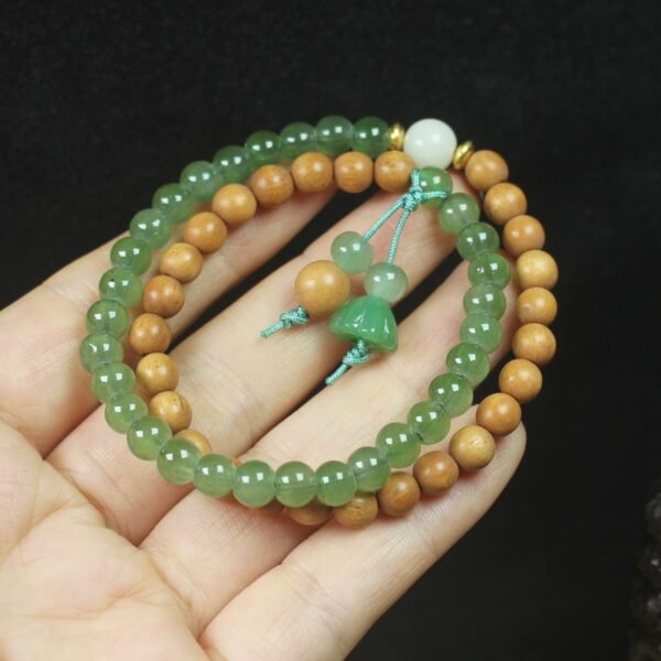 6mm Sandalwood & Aventurine Double Circle Beads Bracelet for Balance & Luck