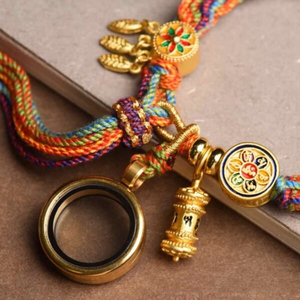 Tibetan Buddhist Bracelet with Gau Box & Spinning Mantra Bead - Om Mani Padme Hum Protection