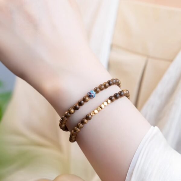 Double Wrap Agarwood Bracelet with Blue Lotus Bead – Zen Meditation, Healing Energy