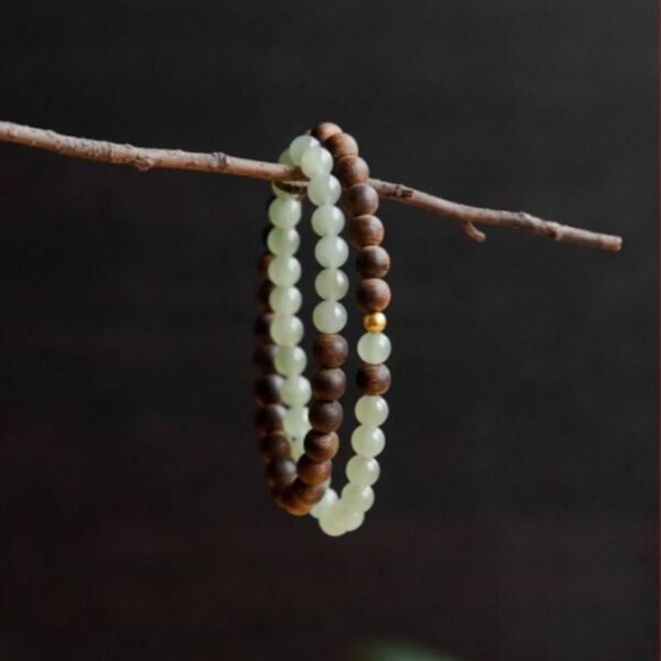 Double Stack Agarwood & Hetian Jade Bead Bracelet - Zen Energy