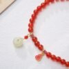 Red Agate Three-Strand Bracelet Hetian Jade Peace Buckle Pendant - Wealth & Protection