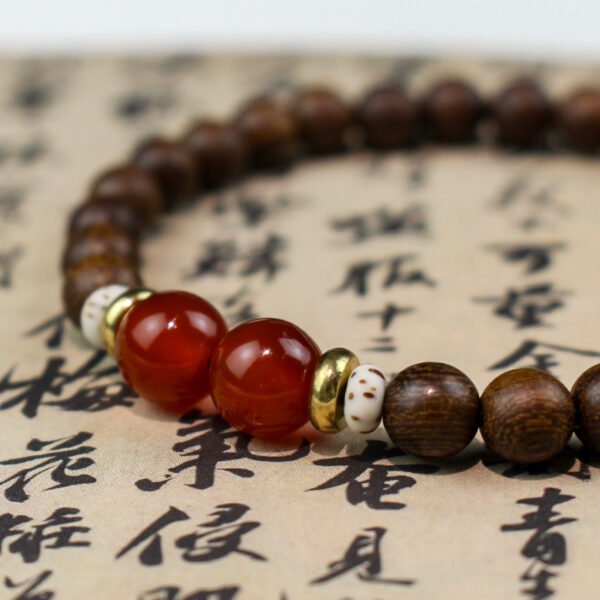 Sandalwood Red Agate Beaded Bracelet - Root Chakra Balancing + Wealth Attraction