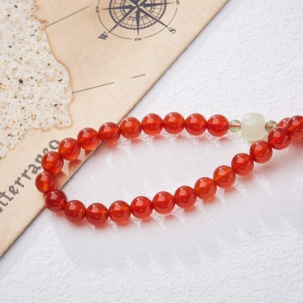 Red Agate Three-Strand Bracelet Hetian Jade Peace Buckle Pendant - Wealth & Protection
