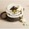 White Jade Bodhi Seed Mala - Lotus Charm Meditation Necklace for Peace & Spiritual Harmony