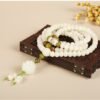 White Jade Bodhi Seed Mala - Lotus Charm Meditation Necklace for Peace & Spiritual Harmony