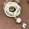 White Jade Bodhi Seed Mala - Lotus Charm Meditation Necklace for Peace & Spiritual Harmony