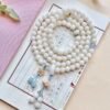 108 White Bodhi Seed Mala with Lotus Charm - Harmony Necklace Bracelet