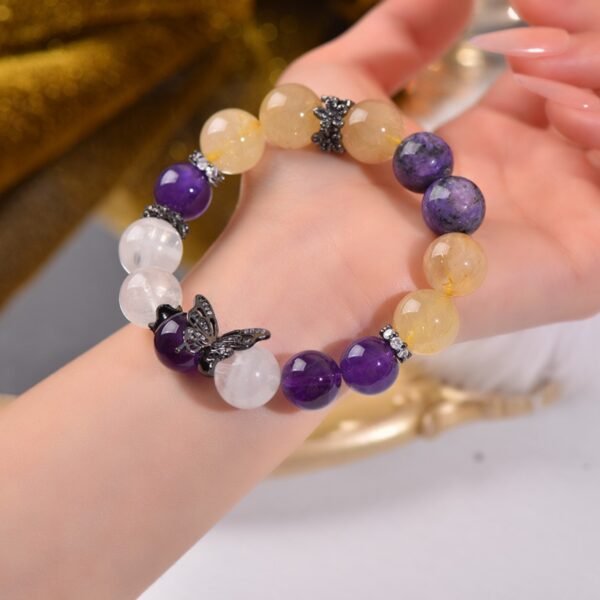 14mm Charoite Rutilated Quartz White Phantom Bracelet – Manifest Abundance, Protection & Energy Healing