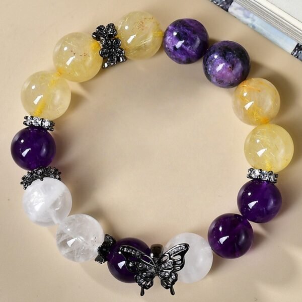 Charoite Rutilated Quartz White Phantom Bracelet