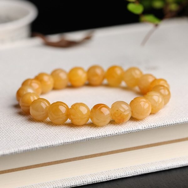 Lotus Flower Yellow Dragon Jade Bracelet - Wealth, Protection & Spiritual Balance