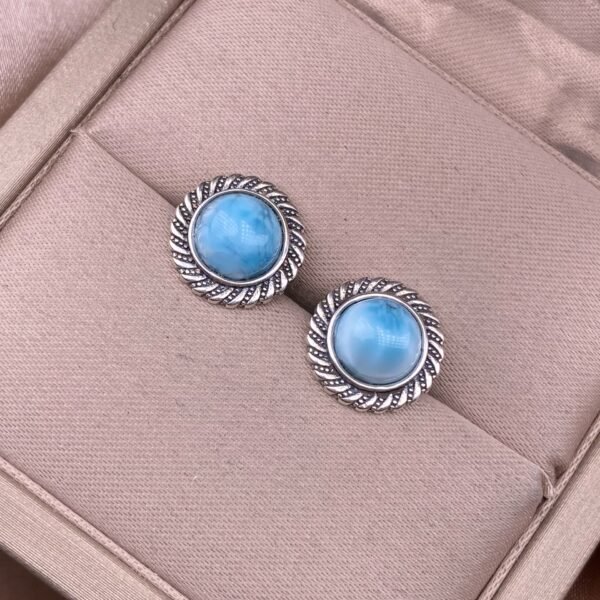 Larimar Earrings in 925 Silver - Ocean Energy Stone for Throat Chakra & Peace
