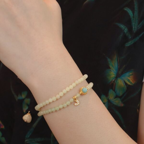 Double Strand Natural Jade & Larimar Bracelet - Healing Gemstone Jewelry with Heart Charm for Love & Harmony