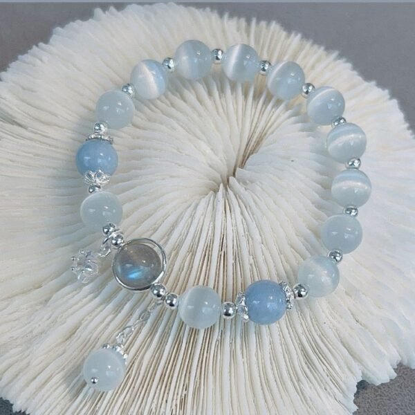 Moonstone Bracelet with Aquamarine & Cat's Eye – Healing Jewelry