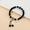 Black Obsidian Bracelet with Green Ash Glaze Bead & "Wealth" Charm – Protection & Prosperity Energy Jewelry