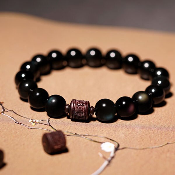 Obsidian Om Mani Padme Hum Bracelet - Six-Syllable Mantra for Spiritual Protection & Abundant Energy