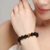 Black Obsidian Bead Bracelet with Tiger Eye Stone – Protection & Confidence Healing Jewelry