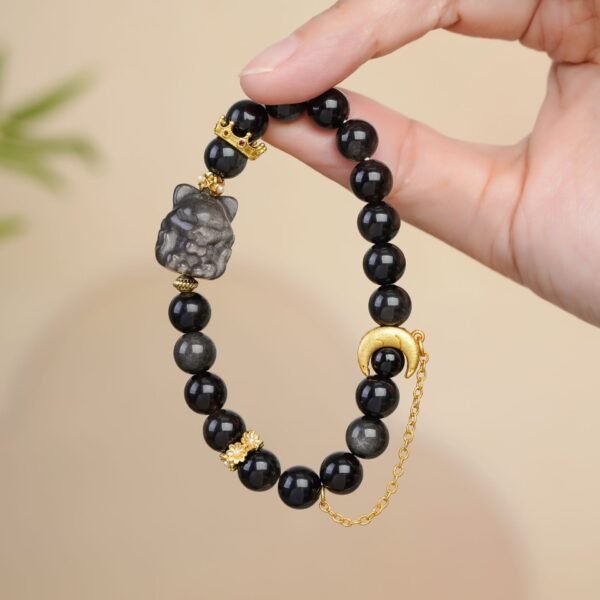 Obsidian Fox Spirit Confidence Protection Bracelet
