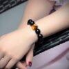 Black Obsidian Bead Bracelet with Tiger Eye Stone – Protection & Confidence Healing Jewelry