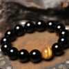 Black Obsidian Bead Bracelet with Tiger Eye Stone – Protection & Confidence Healing Jewelry