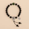 Black Obsidian Bracelet with Green Ash Glaze Bead & "Wealth" Charm – Protection & Prosperity Energy Jewelry