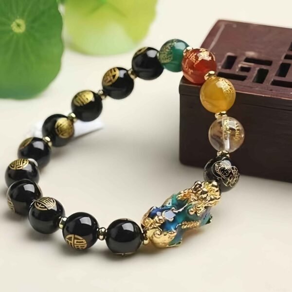 obsidian 4 Obsidian Pi Yao & Five Wealth Gods Bracelet – Feng Shui Wealth Prosperity Protection