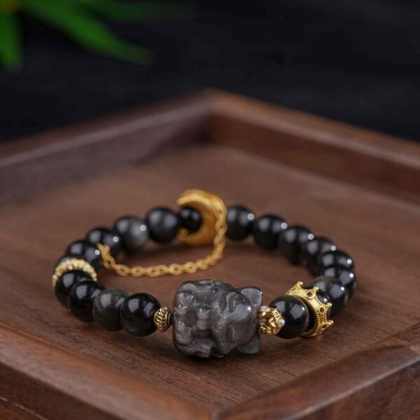 Obsidian Fox Spirit Confidence Protection Bracelet