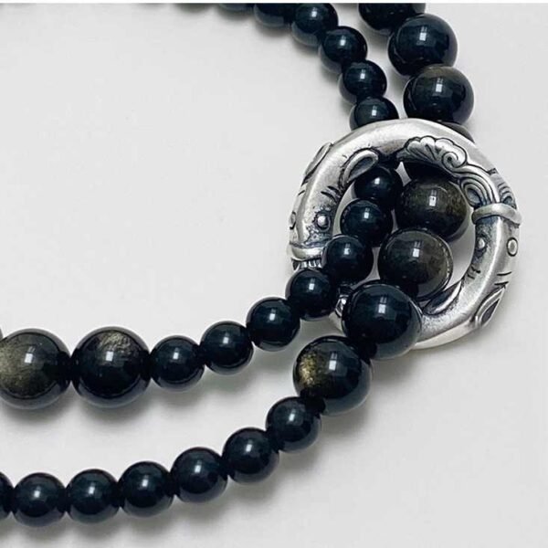 Rainbow Obsidian Double Wrap Bracelet with Silver Charm - Protection & Good Luck Energy Jewelry