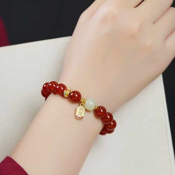 Red Agate & White Jade Blessing Bracelet - Abundance & Spiritual Grounding