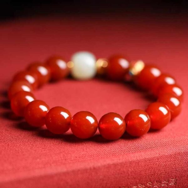Red Agate & White Jade Blessing Bracelet - Abundance & Spiritual Grounding