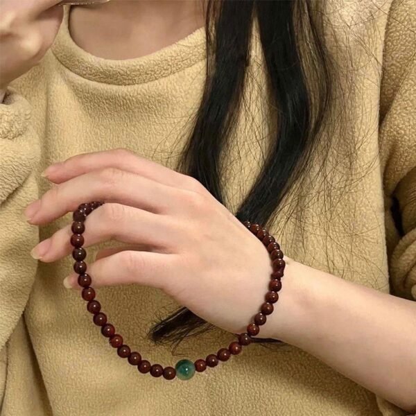 6mm Red Sandalwood & Green Agate Double Bracelet - Feng Shui Protection & Buddhist Blessing