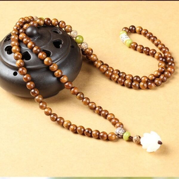 108 Rosewood Mala with Lotus Pendant - Buddhist Meditation & Protection Bracelet