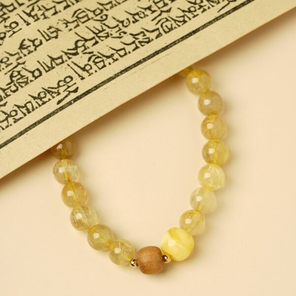 Golden Rutilated Quartz Amber Sandalwood Bracelet - Energy Balancing 